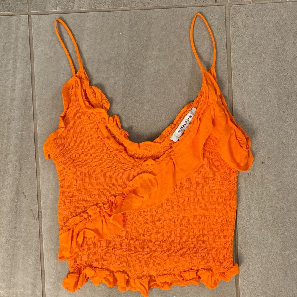 Orange Ruffled Ruched Top
